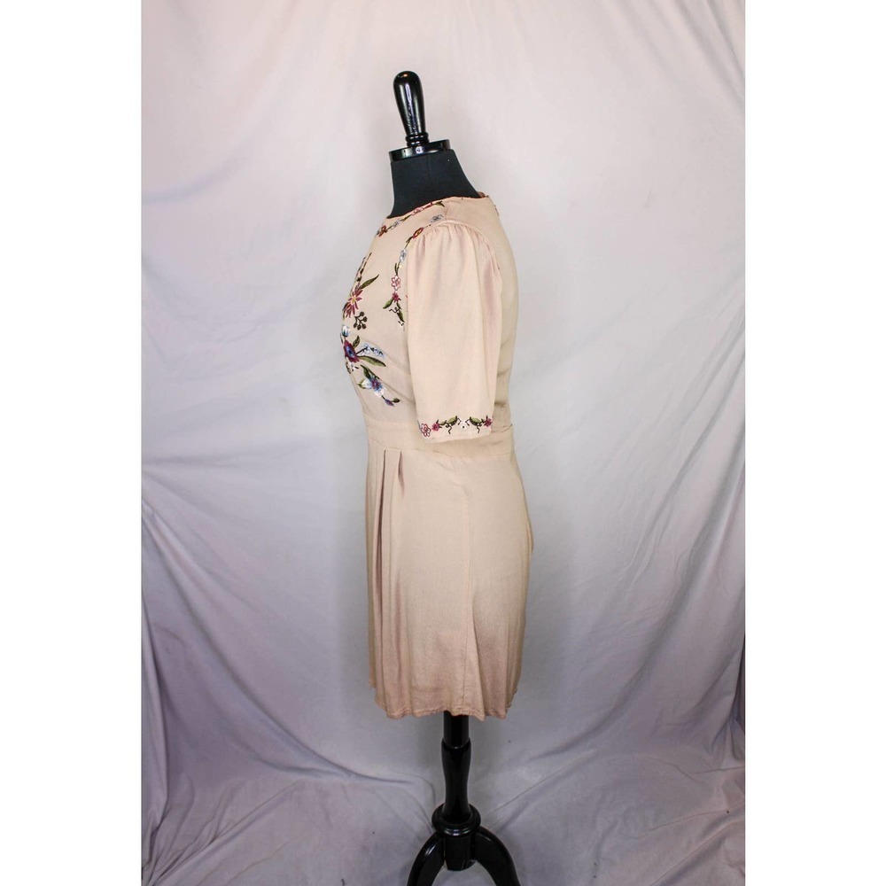 Blue Rain Dress Embroidered Mini Tan Floral Size M - Picture 2 of 4